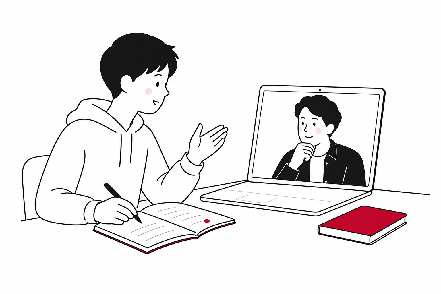 自宅からオンラインで講師と対話する高校生