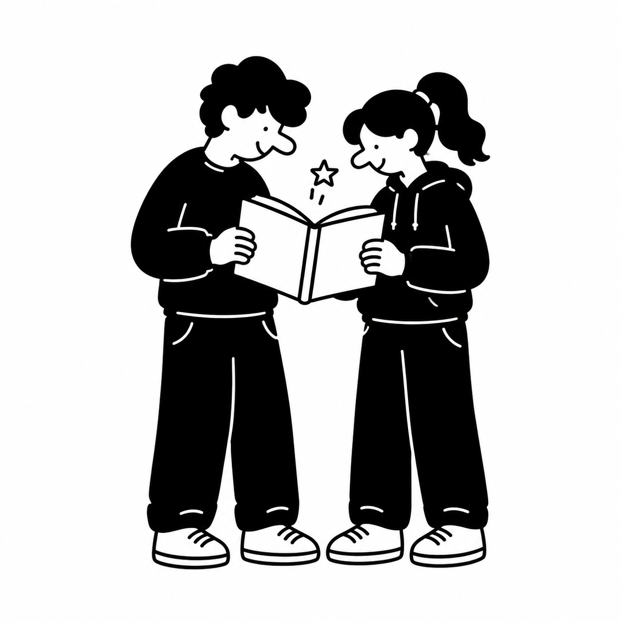 男女の学生が一緒に本を開き、学びの可能性を見つける